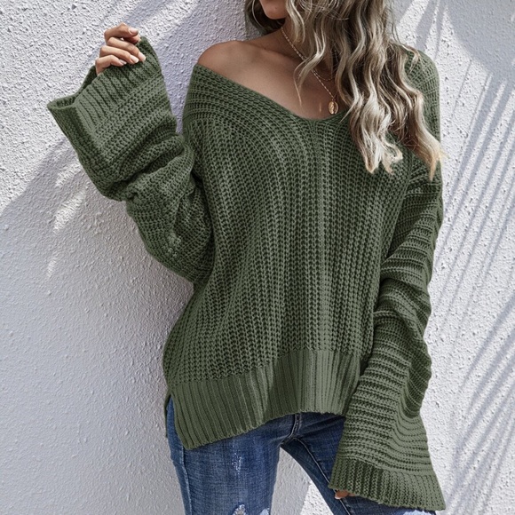 MAUVE   vneck chunky knit loose fit sweater - Picture 4 of 13